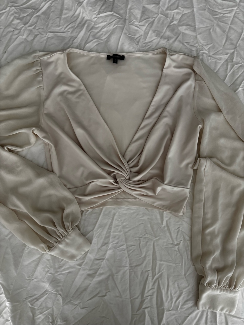 Dynamite Crop Knot-Front Women's Top in Cream